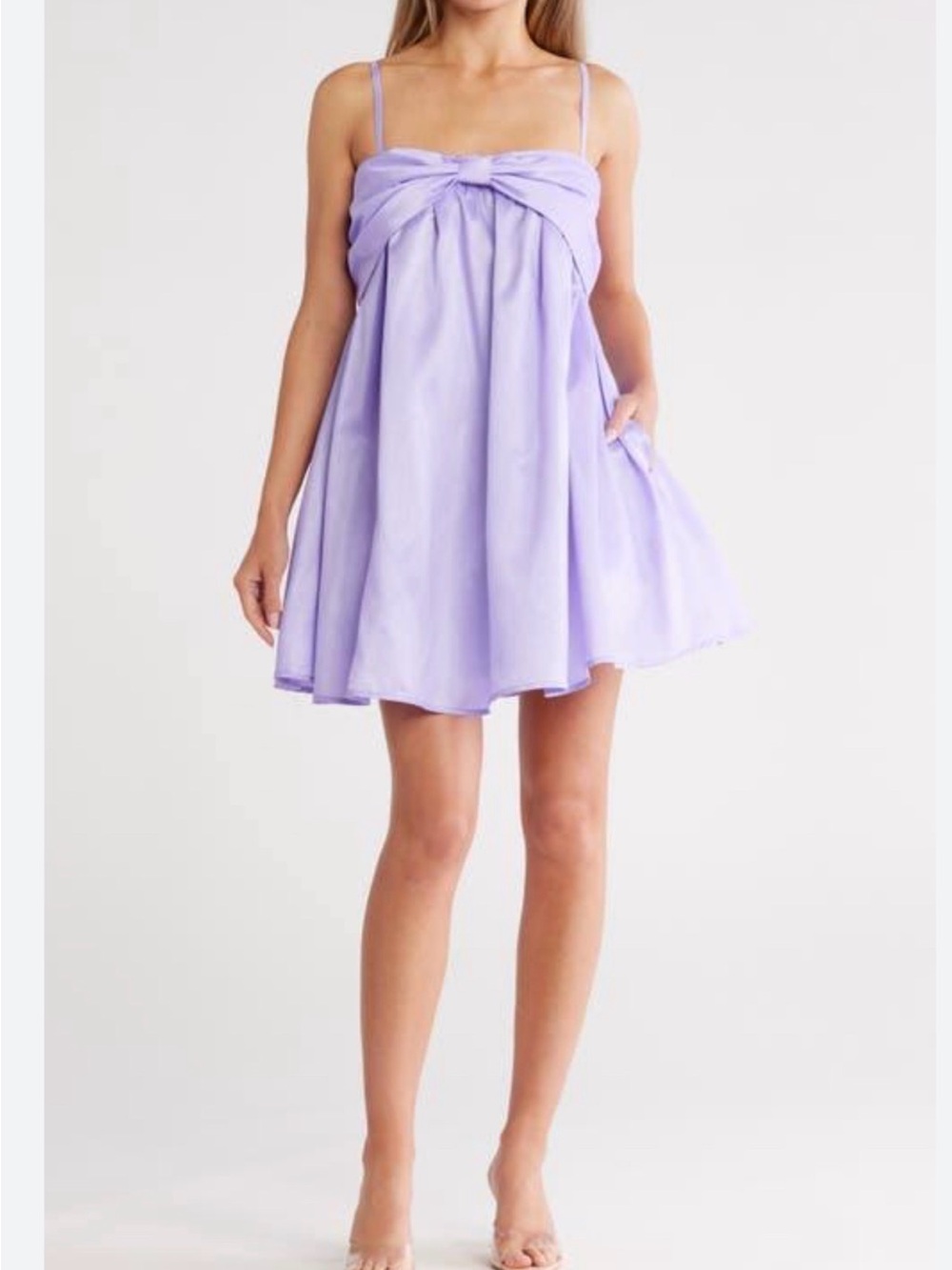 Anthropologie Lilac Bow-Front Spaghetti-Strap Mini Dress